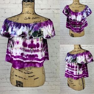 Ice Tie Dyed Off Shoulder Ruffled Crop Top